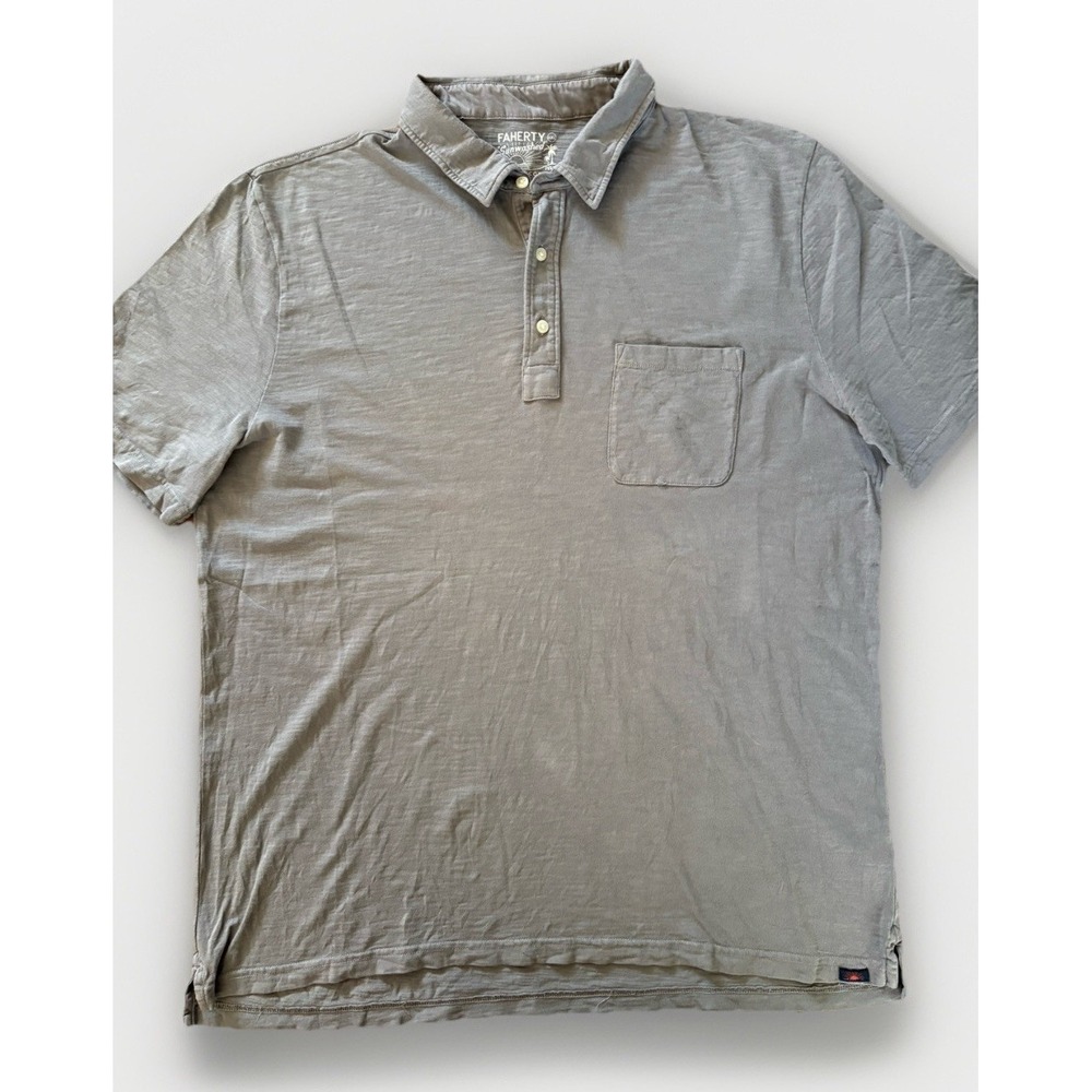 Faherty Sunwashed Organic Cotton Gray Short Sleeve Polo Shirt Men's Size XXL